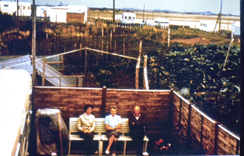 Original caravan patio Dorothy Eileen Peter photo Findhorn Foundation